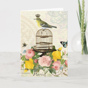carte pour notes vintage français d'oiseaux et de
