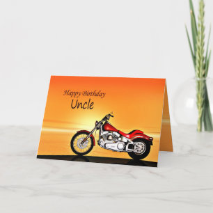 Carte Pour oncle, la moto au coucher du soleil.
