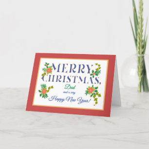 Carte Pour Papa, Poinsettias, Holly, Ivy Christmas