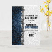 Carte pour Parrain Anniversaire Bleu Paisley avec bouton (Fleur jaune)