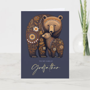 Carte Pour parrain sur Fête des pères mignonne ours Folk
