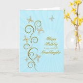 Carte Pour petite-fille, papillons dorés d'anniversaire (Fleur jaune)