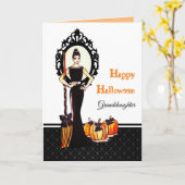 Carte Pour petite-fille sur sorcière Halloween avec cham (Fleur jaune)