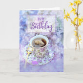 Carte pour sa coupe de thé et de fleurs violettes Annive (Fleur jaune)