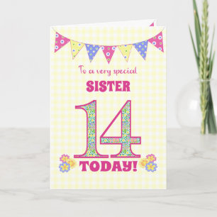 Carte Pour Soeur 14e Anniversaire Primroses Bunting Card