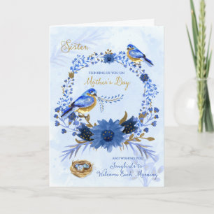 Carte pour Soeur à l'Aquarelle de la Fête des Mères Blue