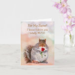 Carte Pour Soeur Funny Squirrel Anniversaire<br><div class="desc">Un mignon écureuil tenant un rose pour l'anniversaire d'une soeur spéciale. Personnalisez les messages et créez votre propre carte unique. Merci de chercher ! Image ©Christine Greenspan</div>