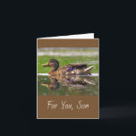 Carte Pour Son Mallard Duck Nature Anniversaire<br><div class="desc">Belle carte pour un fils spécial avec un canard colvert qui profite de la rivière. Sympa pour le type qui aime la nature et l'extérieur. Personnalisez le message et créez votre propre salutation significative. Photo ©Christine Greenspan</div>