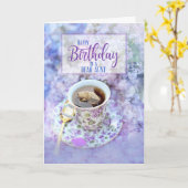 Carte pour Tante Cup de Thé et Fleurs pourpres Anniversa (Fleur jaune)