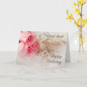 Carte Pour Tante, Joyeux roses et perles d'anniversaire (Fleur jaune)