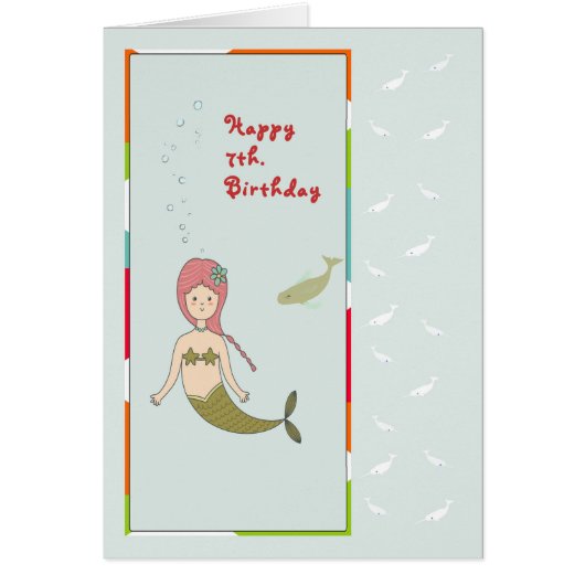 Carte pour un 7ème anniversaire, Sirène avec Poiss (Devant)