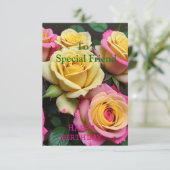 Carte Pour un Ami spécial Roses Rose Jaune Anniversaire (Debout devant)