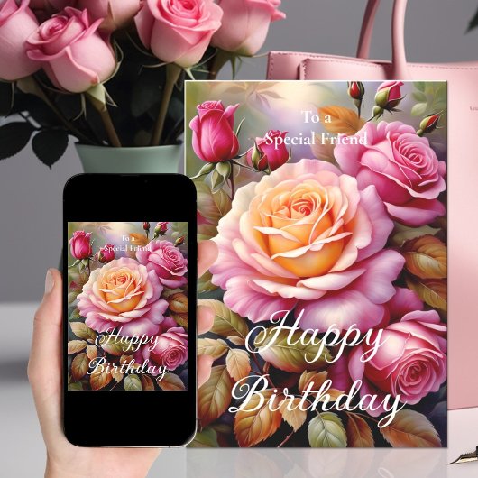 Carte Pour un Ami spécial Roses Rose Jaune Anniversaire