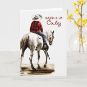 Carte pour un Cowboy sur son cheval d'anniversaire à thè (Fleur jaune)