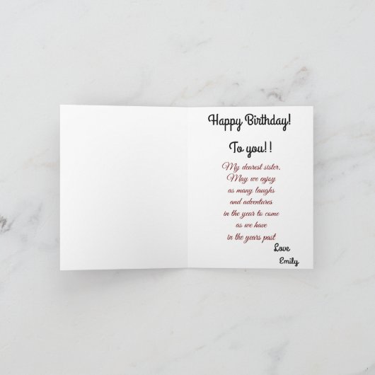 Carte Pour une Soeur spéciale Roses Rose Jaune Anniversa (Intérieur)