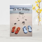 CARTE POUR VOTRE ANNIVERSAIRE **NIECE*** STYLE DE PLAGE (Fleur jaune)