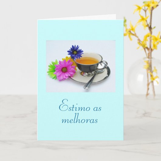 Carte Pourpier: As melhoras/get well: teacup, daisies (Fleur jaune)