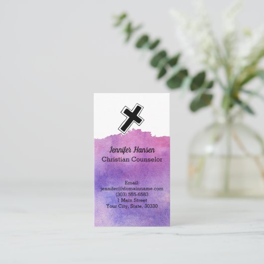 Carte pourpre d'aquarelle - pasteur, église, (Debout devant)