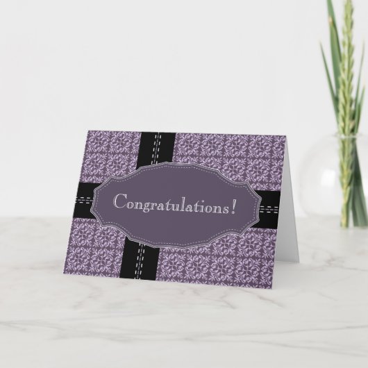 Carte pourpre de félicitation de point de damassé (Devant)
