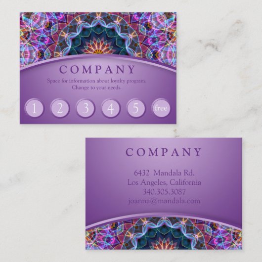 Carte pourpre de fidélité de client de mandala de (Devant / Derrière)