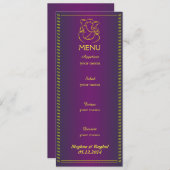 Carte pourpre de menu de mariage indien élégant de (Devant / Derrière)