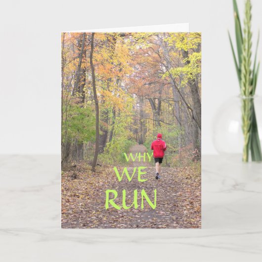 CARTE "POURQUOI JE COURS" /RUNNER EN JACKET ROUGE/RUNNIN (Devant)