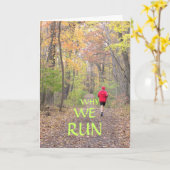 CARTE "POURQUOI JE COURS" /RUNNER EN JACKET ROUGE/RUNNIN (Fleur jaune)