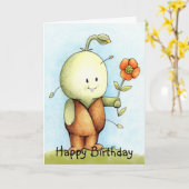 Carte Pousse d'anniversaire tenant une fleur  (Fleur jaune)