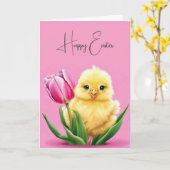 Carte Poussette De Pâques En Tulipe Rose (Fleur jaune)