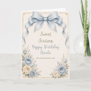 Carte Poussette Fleurie Bleu Poussiéreux pour un Sweet S