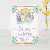 Carte Poussin à l'aquarelle et fleurs Joyeuses Pâques (Fleur jaune)