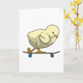 Carte Poussin patineur avec planche à roulettes (Fleur jaune)