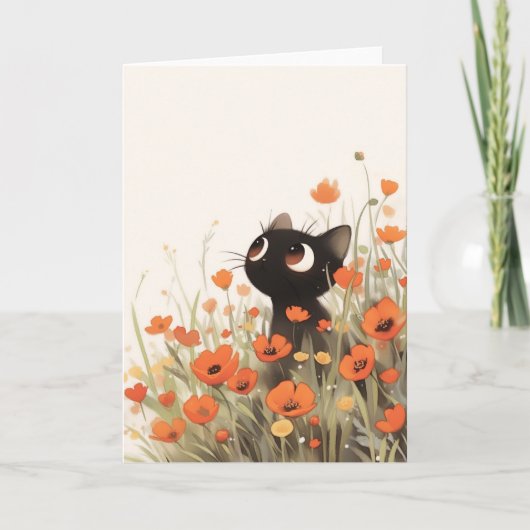 Carte Prairie aux Coquelicots Chat Noir (Devant)