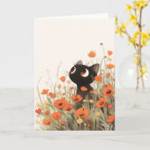 Carte Prairie aux Coquelicots Chat Noir (Fleur jaune)