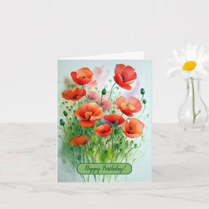 Carte Prairie de coquelicots, aquarelle -