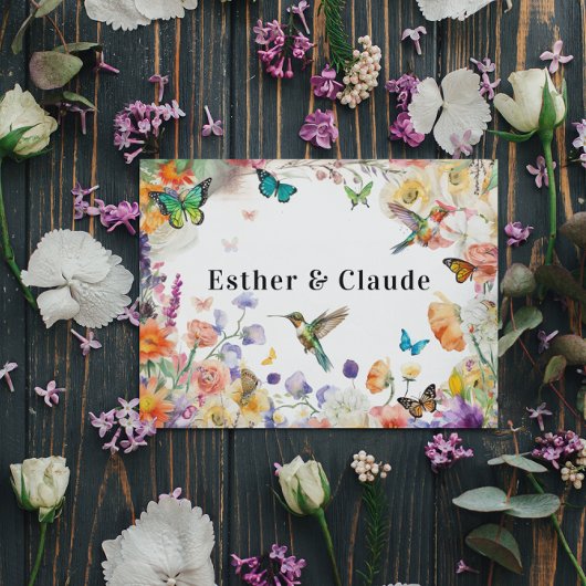 Carte Prairie de fleurs sauvages colibri papillon