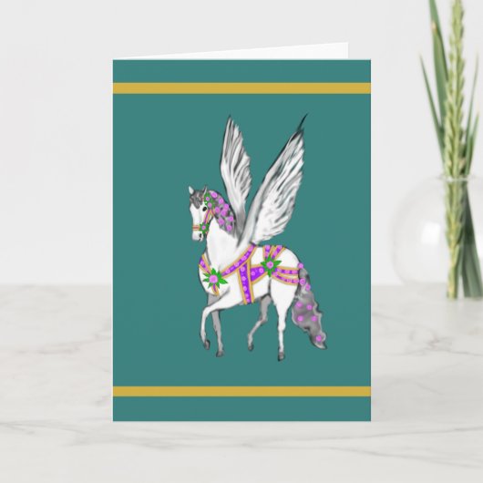 Carte Prancing Vintage Carousel Pegasus Horse Card (Devant)