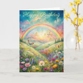 Carte Pré aux fleurs et papillons et arc-en-ciel (Fleur jaune)