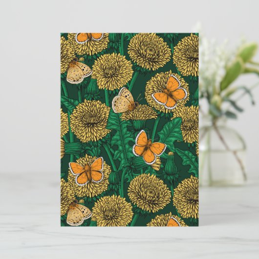 Carte Pré de Dandelion sur vert foncé (Debout devant)