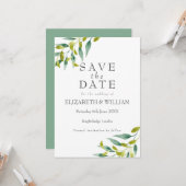 Carte Pré Feuille verdure Enregistrer la date (Devant/Arrière en situation)