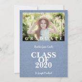 Carte Pre-K Graduation Simple Photo Blue Textile Texture (Devant)