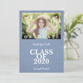Carte Pre-K Graduation Simple Photo Blue Textile Texture (Debout devant)