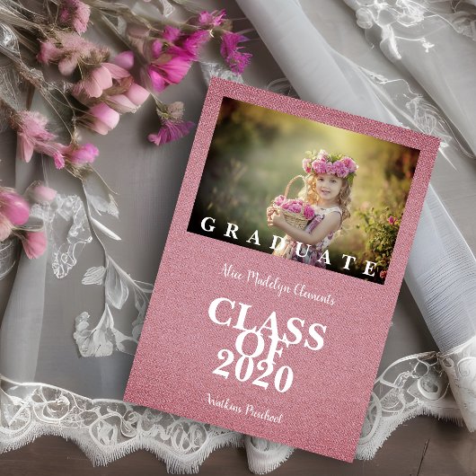 Carte Pre-K Graduation Simple Photo Pink Textile Texture
