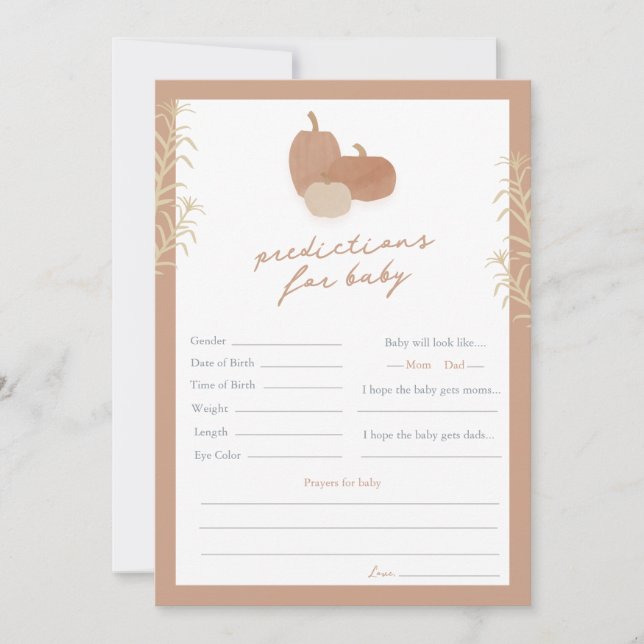 Carte Prédictions d'automne pour le jeu de Baby shower (Devant)