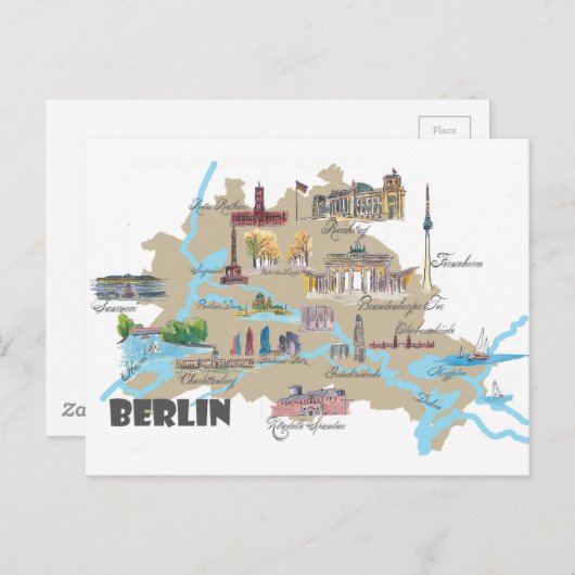 Carte préférée de Berlin avec points forts tourist (Devant / Derrière)