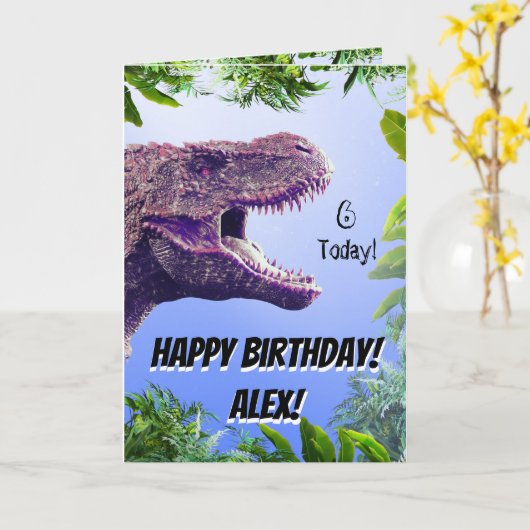 Carte Préhistorique Tout âge Purple T-rex Dinosaure Anni (Fleur jaune)