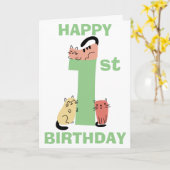 Carte Premier 1er anniversaire Doodday Cats Message pers (Fleur jaune)