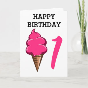 Carte Premier anniversaire 1 an Filles Pink Glace