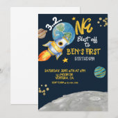 CARTE PREMIER ANNIVERSAIRE, ANNIVERSAIRE ESPACE, DÉCOLLA (Devant / Derrière)
