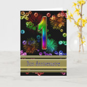 Carte Premier anniversaire avec des feux d'artifice et d (Fleur jaune)